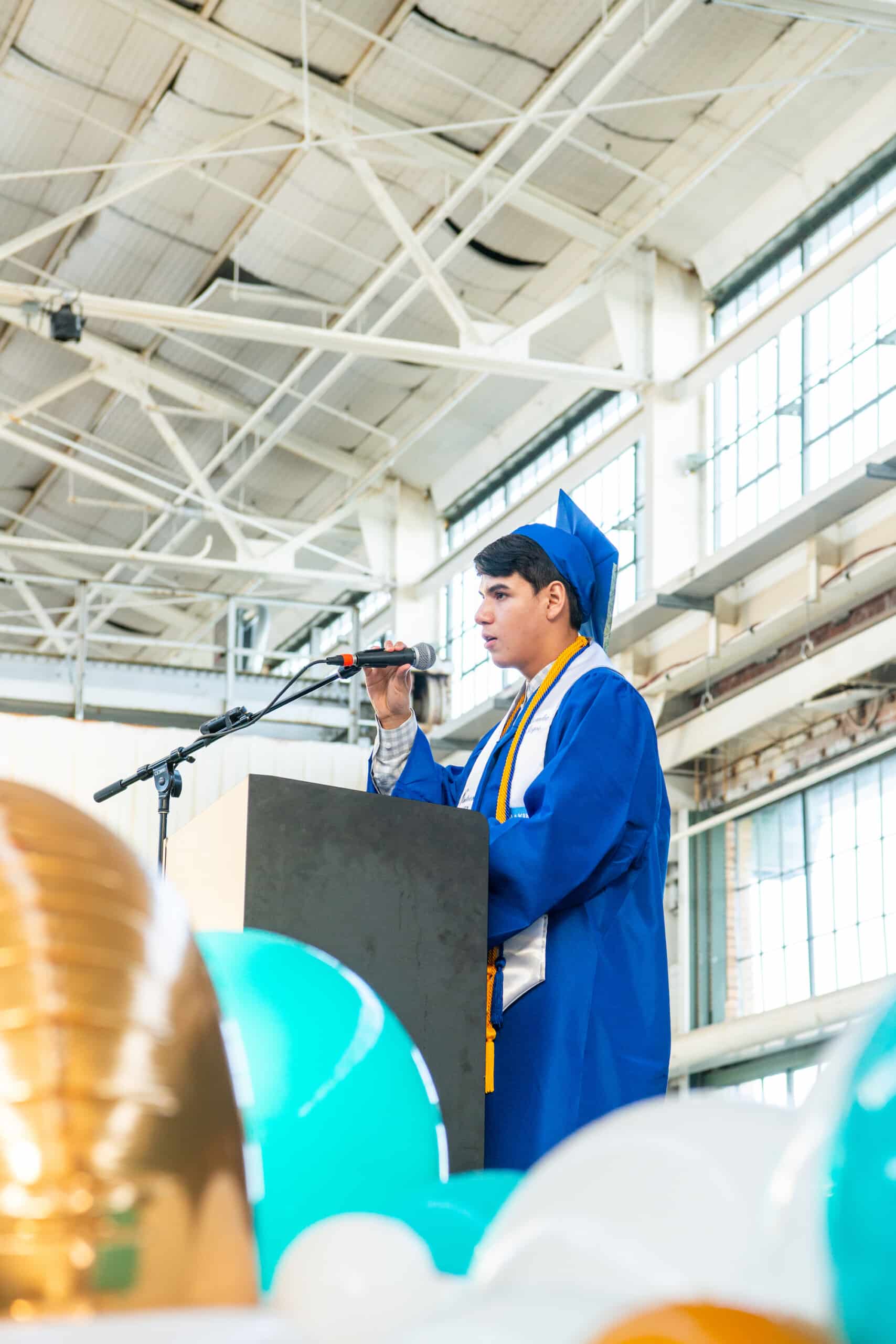 Making Waves Academy student speaking at graduation