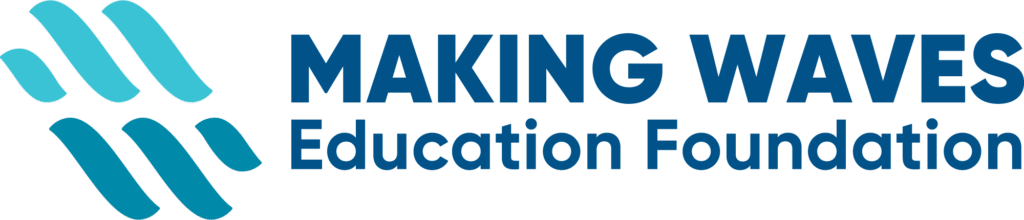 Making Waves Education Foundation logo (aqua and teal wave marks next to navy blue text for Making Waves Education Foundation)