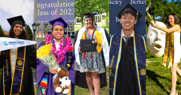 Collage of 5 college graduated Wave-Makers in their cap and gown