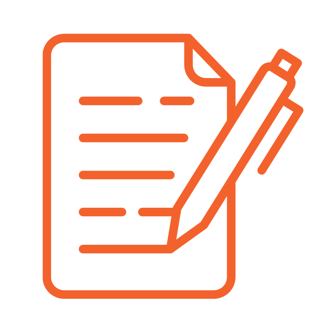 icon of a paper with writing and an pen