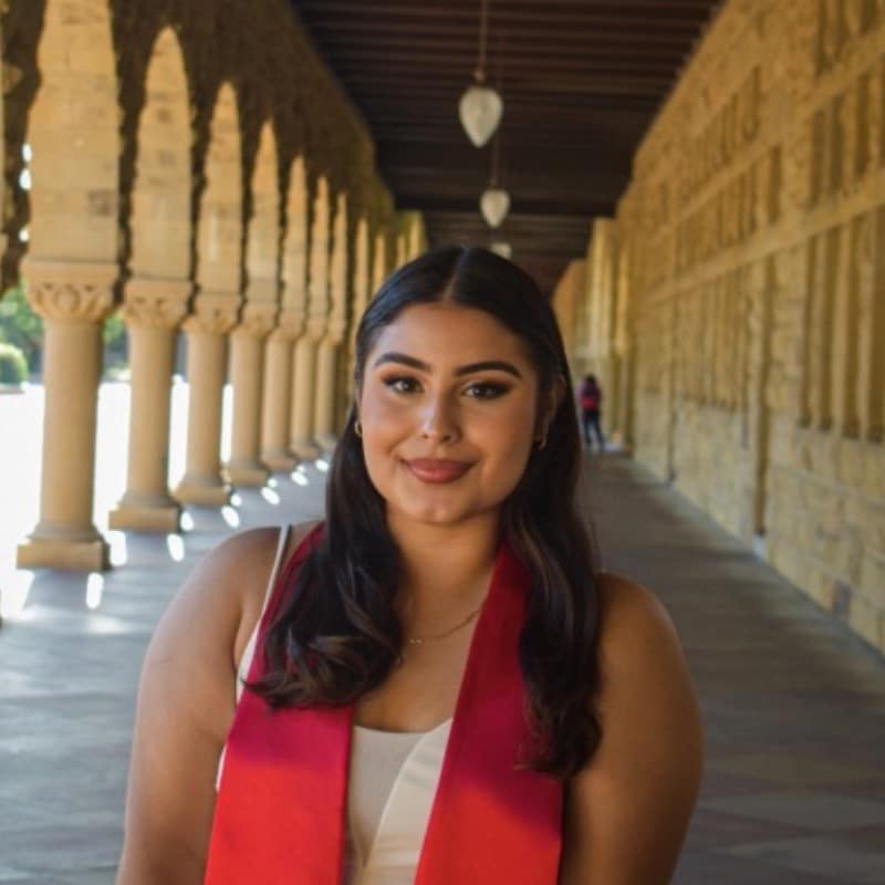 Yazmin wearing red stole at Stanford