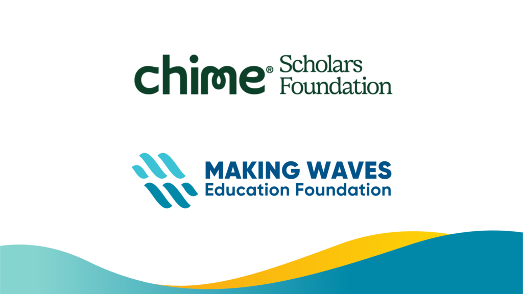 Chime Foundation logo with Making Waves logo and gradient wave underneath