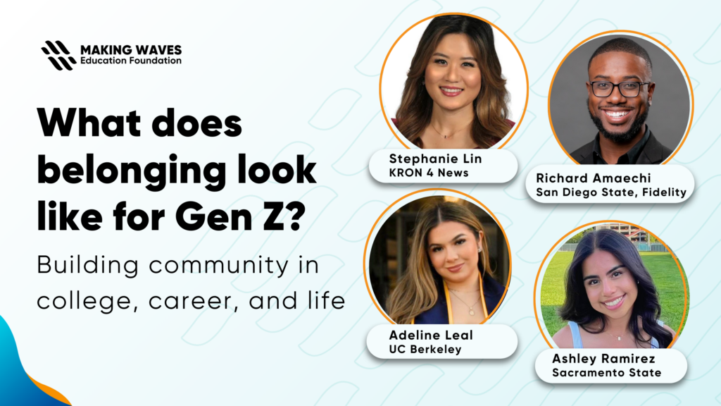 Graphic with four headshots and headline for what does belonging look like for Gen Z