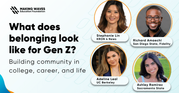 Graphic with four headshots and headline for what does belonging look like for Gen Z